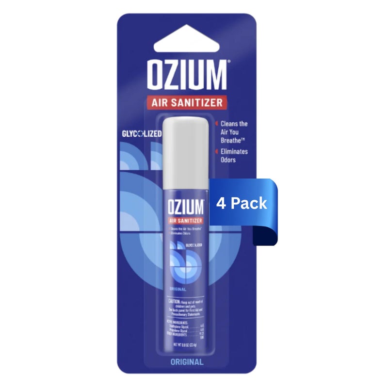 Ozium أوزيوم 0.8 أونصة معقم هواء ومزيل روائح للمنازل والسيارات والمكاتب والمزيد، رائحة أصلية، عبوة من 4 - Image 1