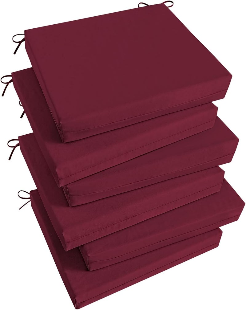 Basic Beyond Outdoor Chair Cushions for Patio Furniture, Waterproof Outdoor Cushions, Square Corner Patio Chair Cushions Set of 6 with Ties, 18.5"x16"x3", Burgundy - Image 1