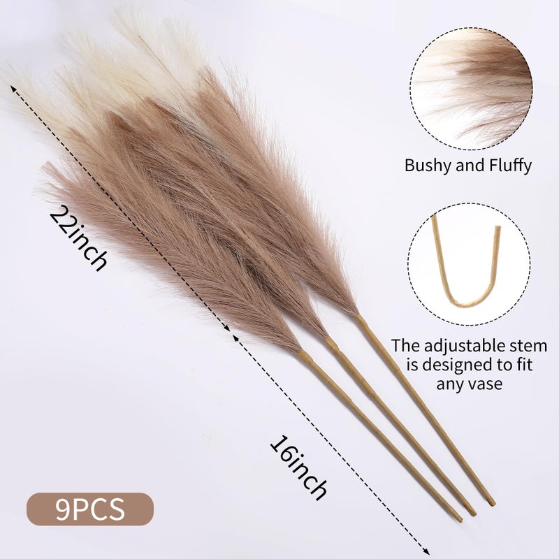 Wertuirk 9 Stems Faux Pampas Grass - 38 Inch Long Fluffy Pompous Grass Bulk, Big Artificial Pompas Floral for Baby Shower Decoration, Wedding Centerpieces and Boho Home Decor (Beige & Taupe) - Image 2