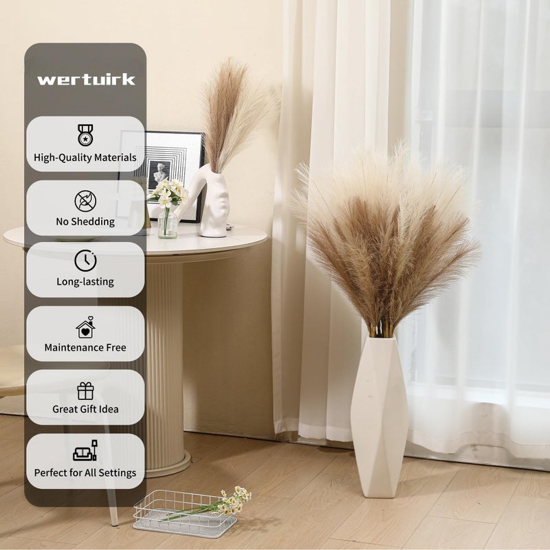 Wertuirk 9 Stems Faux Pampas Grass - 38 Inch Long Fluffy Pompous Grass Bulk, Big Artificial Pompas Floral for Baby Shower Decoration, Wedding Centerpieces and Boho Home Decor (Beige & Taupe) - Image 4