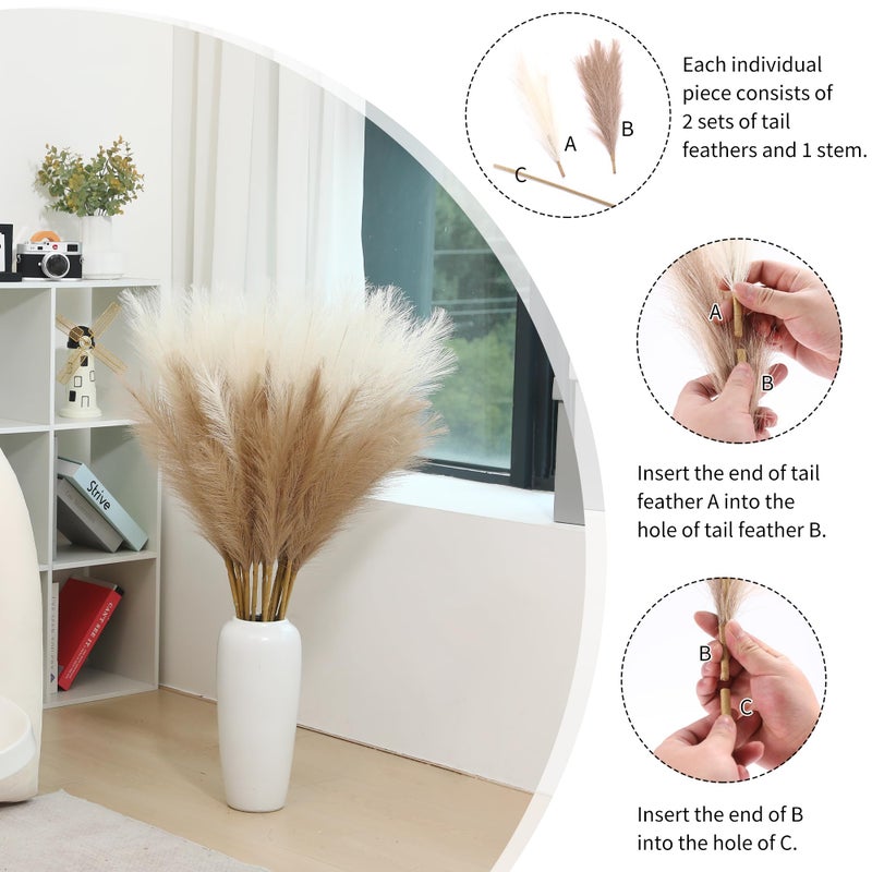 Wertuirk 9 Stems Faux Pampas Grass - 38 Inch Long Fluffy Pompous Grass Bulk, Big Artificial Pompas Floral for Baby Shower Decoration, Wedding Centerpieces and Boho Home Decor (Beige & Taupe) - Image 3
