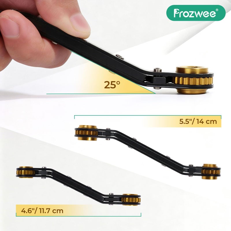 Prozwee 2Pcs HVAC Service Wrench Set, Curved Ratchet Wrenches (3/8", 1/4", 3/16", 5/16") with 2 Hex Key Converters, for Mini Split AC and Refrigeration Repair, Black - Image 3