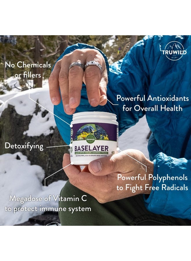 TRUWILD - Baselayer Vegan Immune Support & Antioxidant All Natural Vitamin C + Zinc + Magnesium + Resveratrol + Acai Nongmo Gluten Free Capsule Supplement Made In The Usa Cgmp 30 Servings - Image 1