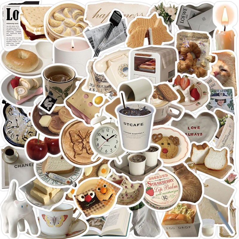 DIDODO 50pcs Cute Aesthetic Stickers for Laptop Scrapbook Journal, Funny Waterproof Aesthetic Stickers for Kids Teens Adults, Vinyl Decals for Water Bottle Pad Notebook Party Supplies(Brown) - Image 1