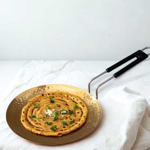 NUTRION Brass Roti Tawa for Cooking | 10 inch (25.4 cm) Teflon-Free, Non-Toxic Roti Tawa with PVC Handle | Pure Pital Brass Flat Pan for Roti, Chapati, Dosa & Healthy Cooking - Image 5