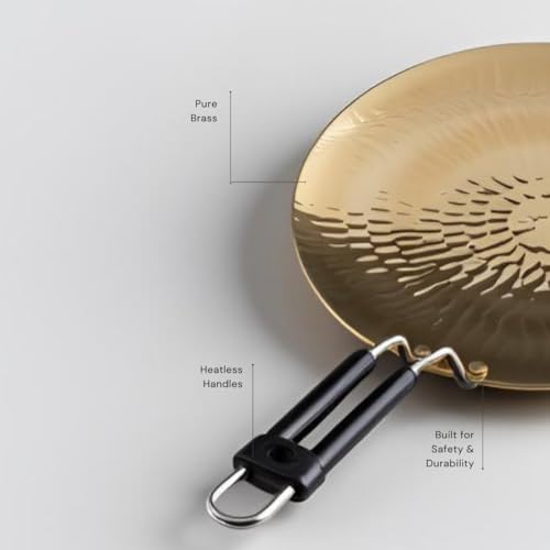 NUTRION Brass Roti Tawa for Cooking | 10 inch (25.4 cm) Teflon-Free, Non-Toxic Roti Tawa with PVC Handle | Pure Pital Brass Flat Pan for Roti, Chapati, Dosa & Healthy Cooking - Image 2