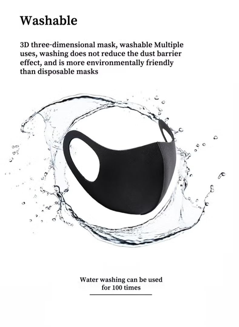Kawkab Black 3pcs，Reusable Breathable Cloth Cotton Face Masks set，3D Ice Silk Washable Face Mask ，Anti-Dust &UV protection. - Image 3