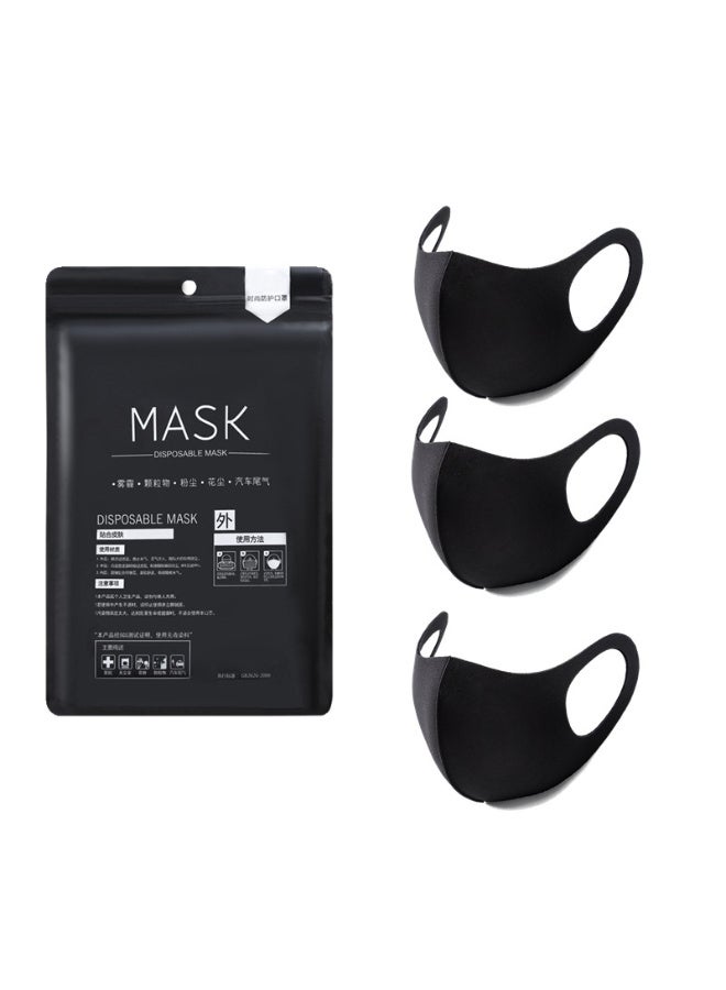 Kawkab Black 3pcs，Reusable Breathable Cloth Cotton Face Masks set，3D Ice Silk Washable Face Mask ，Anti-Dust &UV protection. - Image 1