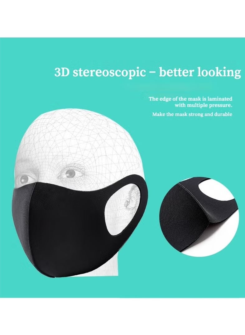Kawkab Black 3pcs，Reusable Breathable Cloth Cotton Face Masks set，3D Ice Silk Washable Face Mask ，Anti-Dust &UV protection. - Image 5