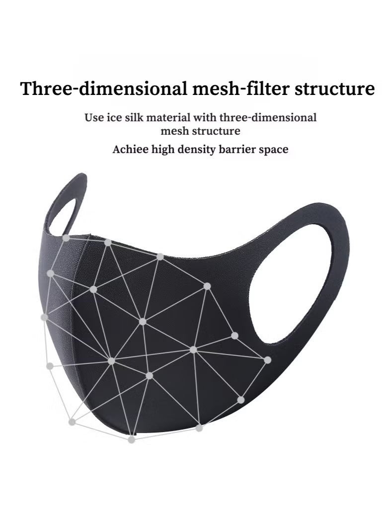 Kawkab Black 3pcs，Reusable Breathable Cloth Cotton Face Masks set，3D Ice Silk Washable Face Mask ，Anti-Dust &UV protection. - Image 2