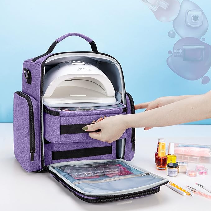 BAFASO Nail Polish Organiser Holds 48 Bottles 15ml 05 floz and a Nail Lamp Large Nail Polish Case with 2 Removable Pouches and Multiple Storage Sections Bag Only Black Patented