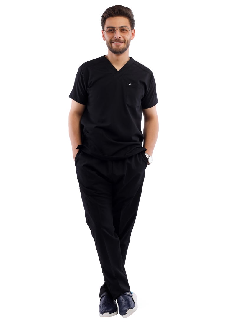 APEX Premium Scrub 1/2 Sleeve Male Black Medi-Tex  - Image 1