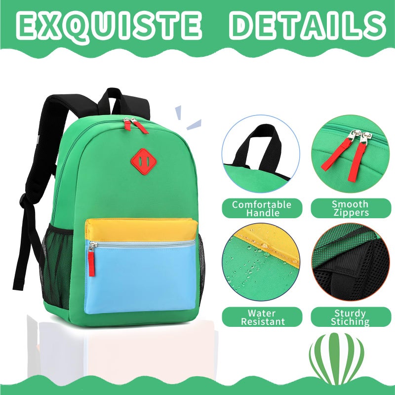 BEFUNIRISE Backpack Set for Girls Boy Kids Backpack with Lunch Box for Elementary Primary Kindergarten School Bag (Green Blue Set, Large) - Image 3