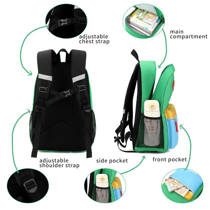 BEFUNIRISE Backpack Set for Girls Boy Kids Backpack with Lunch Box for Elementary Primary Kindergarten School Bag (Green Blue Set, Large) - Image 4