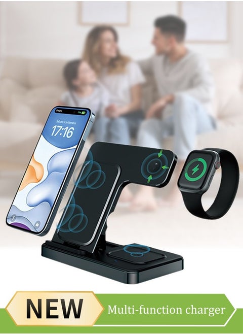 3-in-1 Wireless Charger Multifunctional Magnetic Foldable Travel Fast Charging Station Stand for iPhone 15 14 13 12 11 Pro Max XS XR X 8 Plus, Apple Watch 9 8 7 6 5 4 3 2 SE, AirPods 3 2 Pro