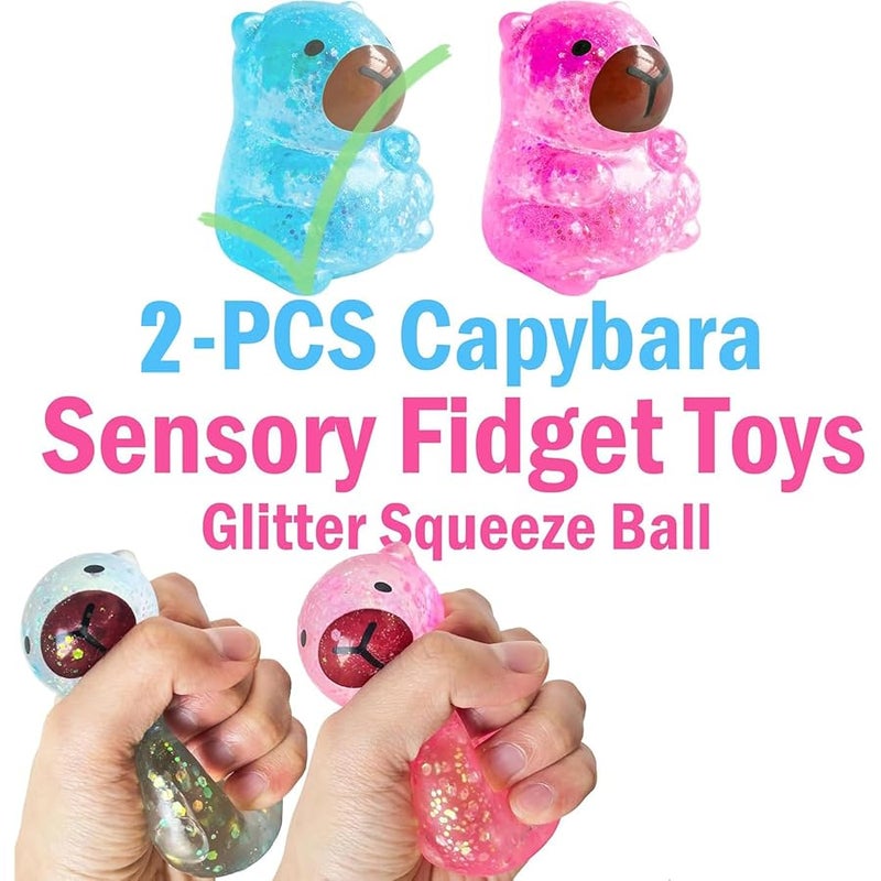 ZRW Capybara Squishy Glitter, Sparkly Capybara Squishy for Adults,Soft Squeeze Decompression Dough for Anxiety Relief Fidget, Kids Easter Basket Stuffers(Pink+Blue) - Image 3