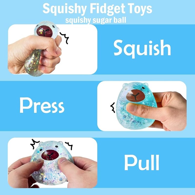 ZRW Capybara Squishy Glitter, Sparkly Capybara Squishy for Adults,Soft Squeeze Decompression Dough for Anxiety Relief Fidget, Kids Easter Basket Stuffers(Pink+Blue) - Image 4
