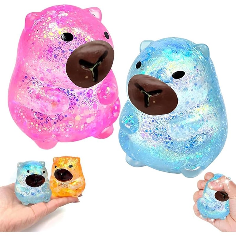 ZRW Capybara Squishy Glitter, Sparkly Capybara Squishy for Adults,Soft Squeeze Decompression Dough for Anxiety Relief Fidget, Kids Easter Basket Stuffers(Pink+Blue) - Image 1