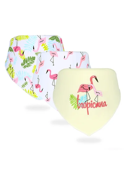 LITTLE SURPRISE BOX Little Surprise Box, 3PCS Set of Flamingo print premium adjustable snap button closure Bibs