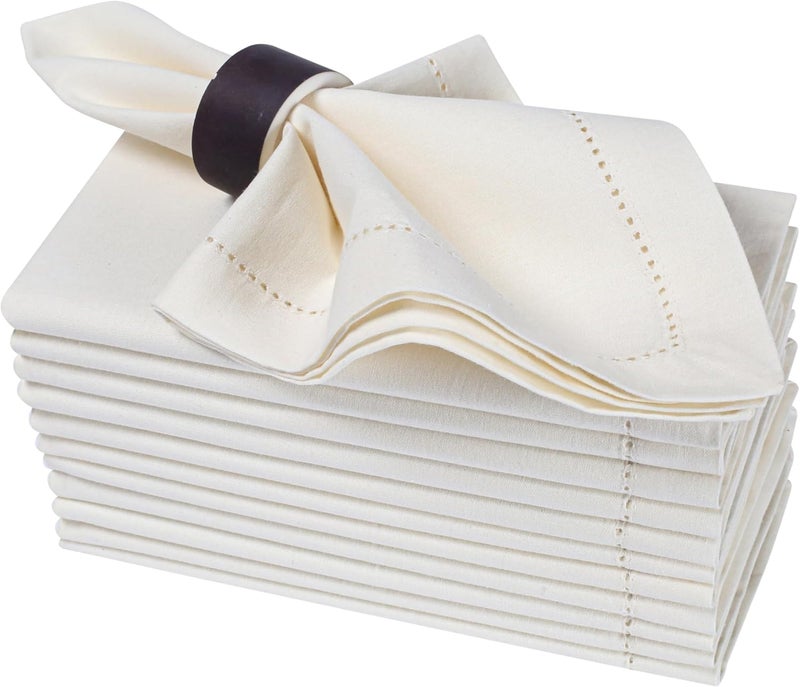 Eminence Home 12-Piece Cotton Napkin Set - 45x45cm Cream, Eco-Friendly, Hemstitched - Image 1