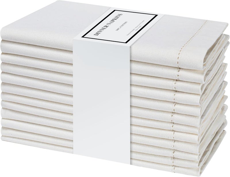 Eminence Home 12-Piece Cotton Napkin Set - 45x45cm Cream, Eco-Friendly, Hemstitched - Image 3