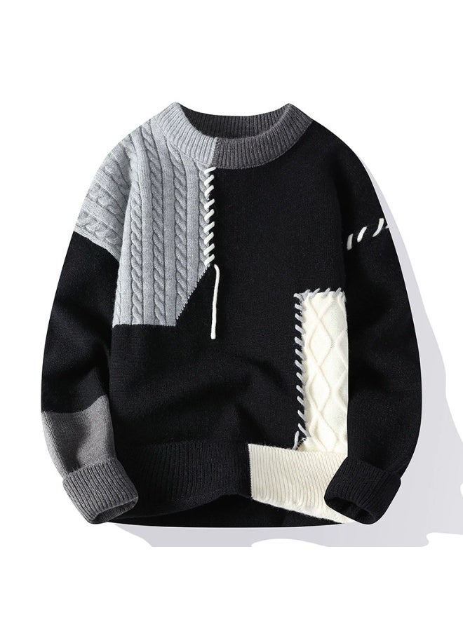 general Japanese-style casual round-neck pullover sweater for autumn and winter, loose-fitting knitted sweater for men - Image 1