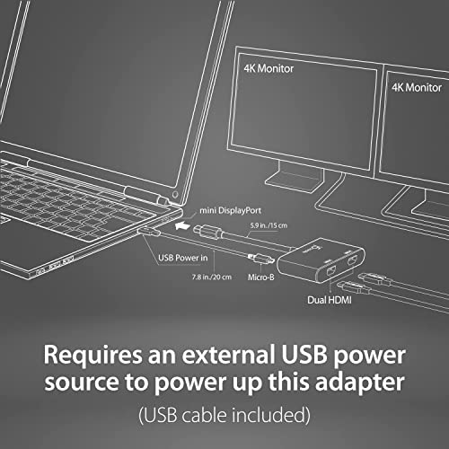 j5create Mini DisplayPort to Dual 4K HDMI MST Adapter, for Microsoft Surface Pro 2, Surface Book, HP OMEN 15-CE051NR and More, Not Compatible with Mac (JDA156) - Image 2