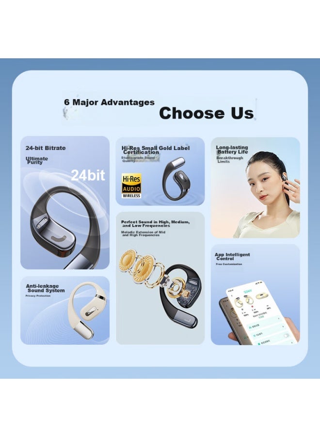 Soaiy Js10 Open-style Bluetooth Headphones, Ear-hook Bone Conduction Concept, True Wireless, Non-in, Sports Running, Noise-cancelling, Ear Clip, Suitable For Huawei, Xiaomi, Honor, Black - Image 3