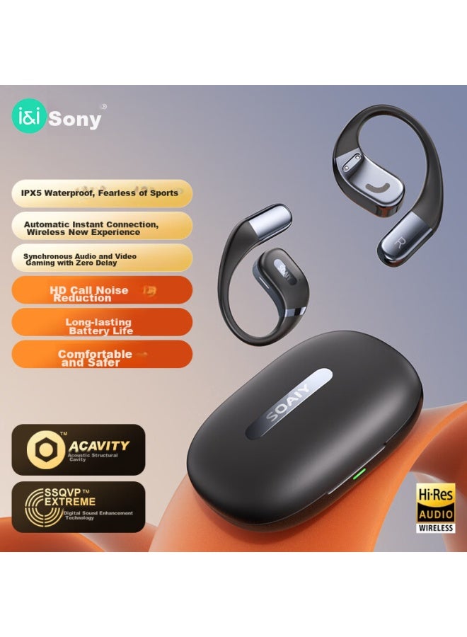 Soaiy Js10 Open-style Bluetooth Headphones, Ear-hook Bone Conduction Concept, True Wireless, Non-in, Sports Running, Noise-cancelling, Ear Clip, Suitable For Huawei, Xiaomi, Honor, Black - Image 2