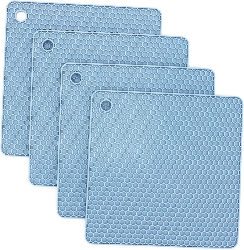 Smithcraft Silicone Trivets for Hot Dishes Pots and Pans Hot Pads for Kitchen Blue Silicone Pot Holders Mats for Kitchen Quartz Counter Heat Resistant Mat Flexible Table Trivet Mat Set 4 - Image 1