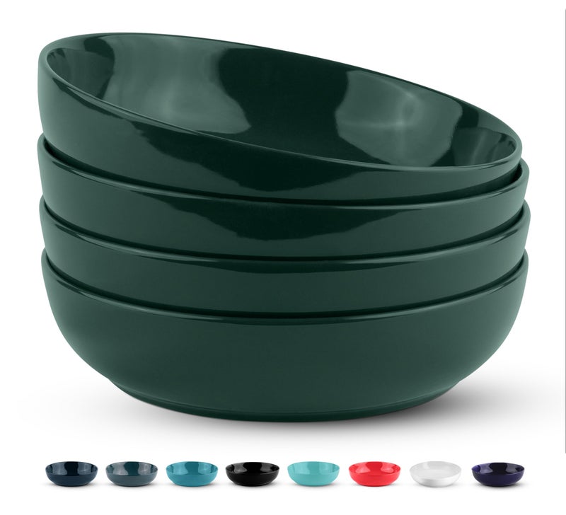 KooK Pasta Bowl, Salad Bowls, Soup, Serving Bowls, Ceramic, Large Capacity, Microwave & Dishwasher Safe, Set of 4, 40 Oz,(Hunter Green) - Image 1