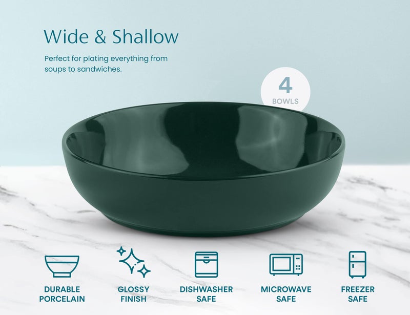 KooK Pasta Bowl, Salad Bowls, Soup, Serving Bowls, Ceramic, Large Capacity, Microwave & Dishwasher Safe, Set of 4, 40 Oz,(Hunter Green) - Image 5
