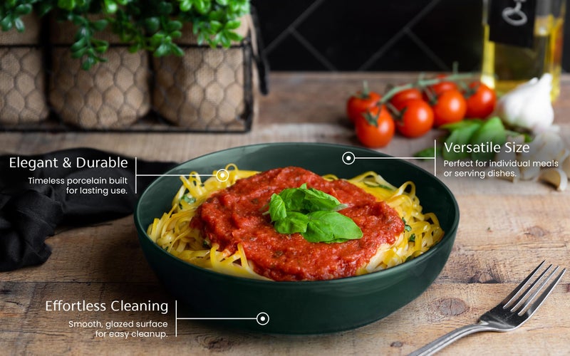 KooK Pasta Bowl, Salad Bowls, Soup, Serving Bowls, Ceramic, Large Capacity, Microwave & Dishwasher Safe, Set of 4, 40 Oz,(Hunter Green) - Image 4