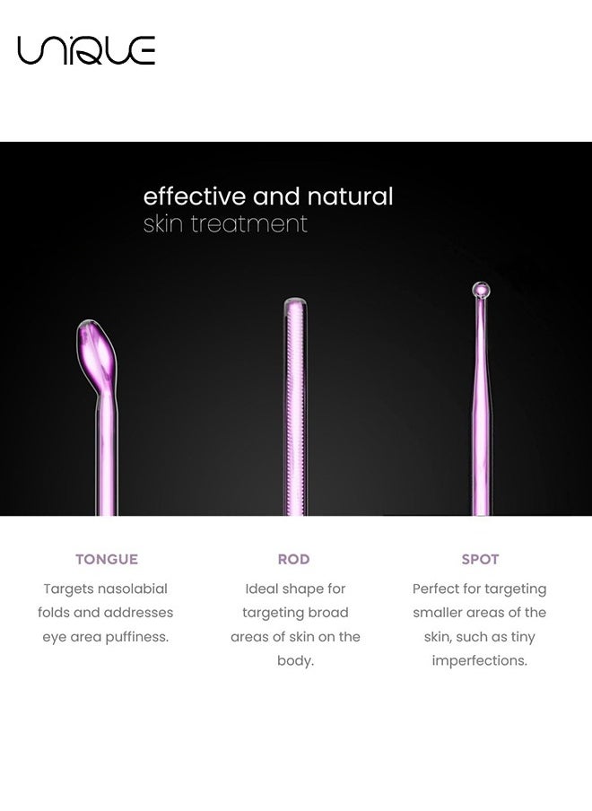 Unique - High Frequency Facial Wand - Portable Skin Therapy Machine - for Skin Face Hair - High Frequency Wand with 6 Different Glass Tubes - Boost Your Skin - Clear Firm & Tighten - Purple/Orange - Image 1