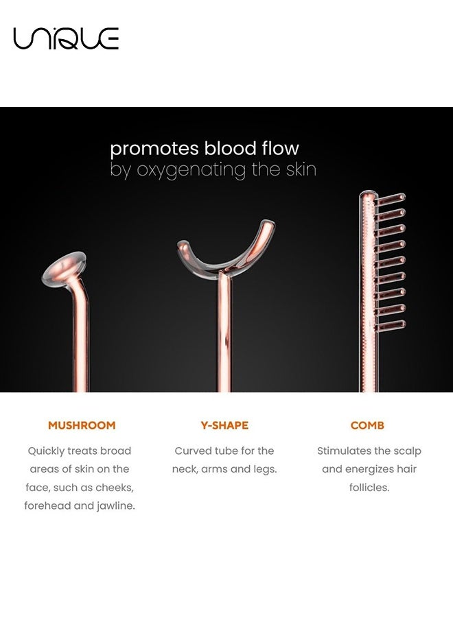 Unique - High Frequency Facial Wand - Portable Skin Therapy Machine - for Skin Face Hair - High Frequency Wand with 6 Different Glass Tubes - Boost Your Skin - Clear Firm & Tighten - Purple/Orange - Image 1