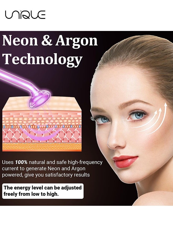 Unique - High Frequency Facial Wand - Portable Skin Therapy Machine - for Skin Face Hair - High Frequency Wand with 6 Different Glass Tubes - Boost Your Skin - Clear Firm & Tighten - Purple/Orange - Image 1