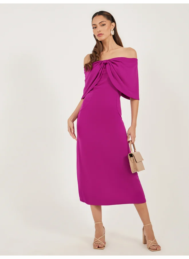 ستايلي Styli Magenta Off-the-Shoulder Midi Sheath Dress
