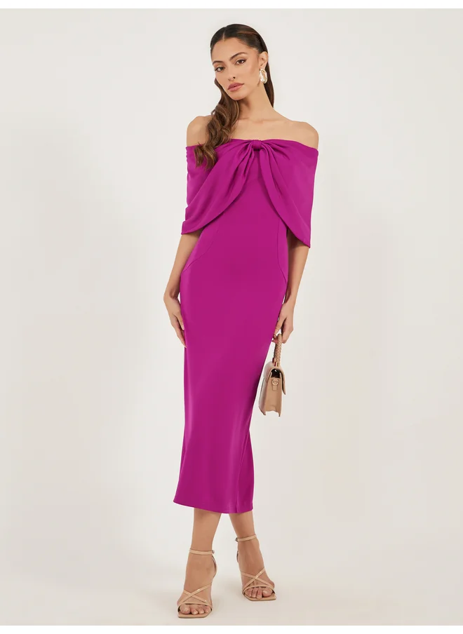 ستايلي Styli Magenta Off-the-Shoulder Midi Sheath Dress