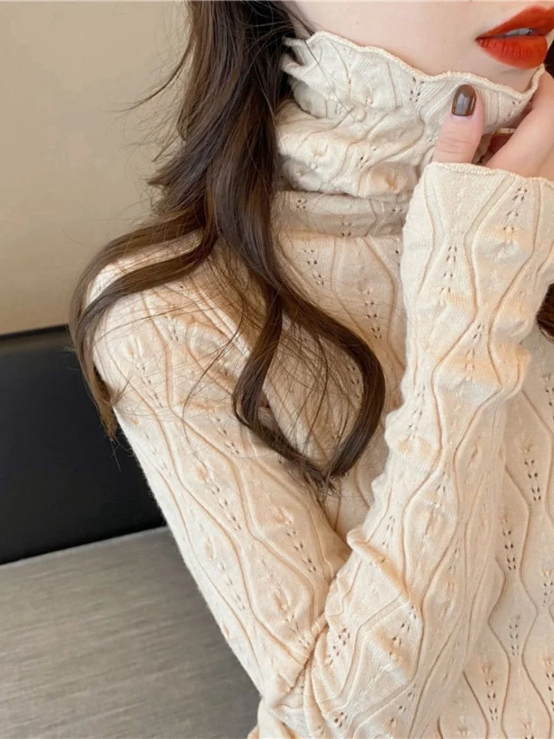 Cream Full Sleeve Textured Turtle Neck Sweater