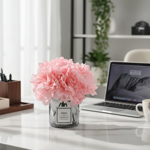 LADADA Faux Silk Peony Artificial Flowers for Vase, Ins Style Artificial Flower Glass Bottle Set ，Suitable for Living Room, Dining Table, Wedding, Hotel Banquet and Other Home Decoration - Image 2