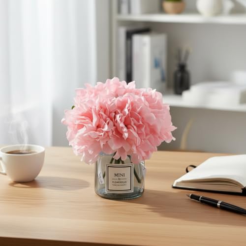 LADADA Faux Silk Peony Artificial Flowers for Vase, Ins Style Artificial Flower Glass Bottle Set ，Suitable for Living Room, Dining Table, Wedding, Hotel Banquet and Other Home Decoration - Image 1