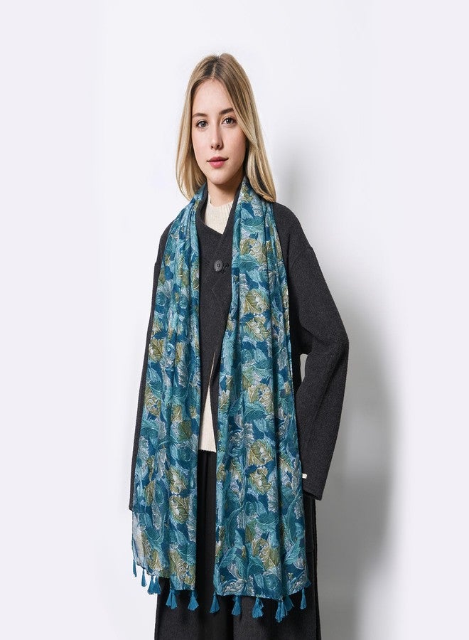 QIUTIMIY Scarf for Women Lightweight Soft Floral Printed Scarves Fall Winter Fashion Shawl Wrap with Fringe(Flower-Sky Blue) - Image 5