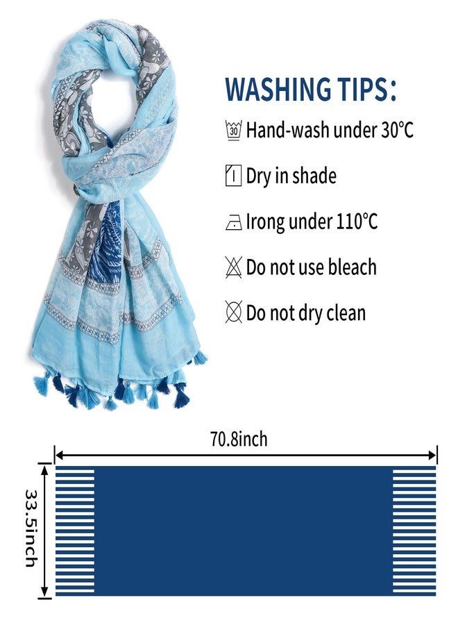 QIUTIMIY Scarf for Women Lightweight Soft Floral Printed Scarves Fall Winter Fashion Shawl Wrap with Fringe(Flower-Sky Blue) - Image 3