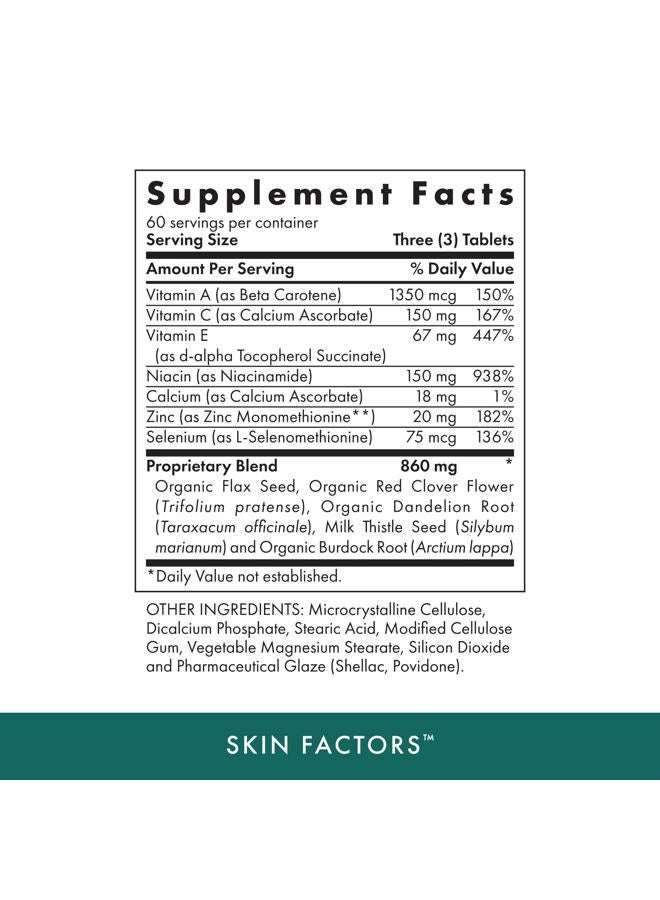 Michael's Naturopathic Programs Skin Factors - 180 Vegan Tablets - Daily Formula for Youthful Looking Skin, Ideal for Non Cystic Acne - Gluten Free, Vegetarian, Kosher - 60 Servings - Image 2