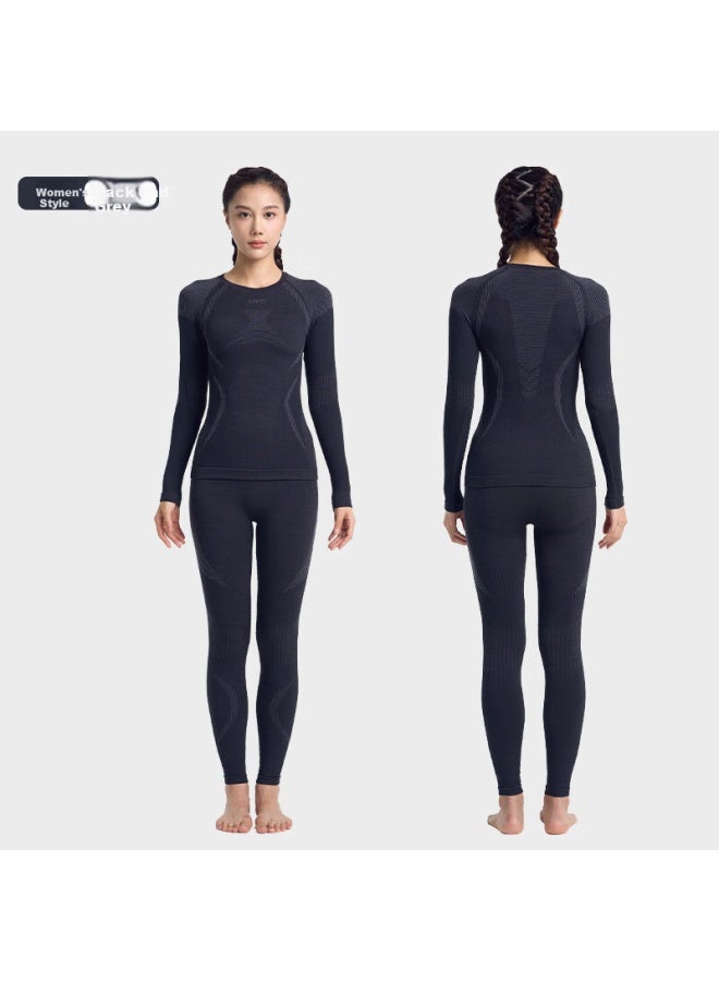UTO Uto Women's Merino Wool Sweater Quick Dry Thermal Underwear Slim Fit Top Black Grey/black L  - Image 2
