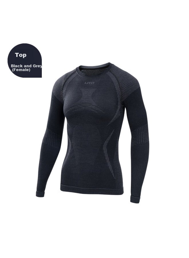 UTO Uto Women's Merino Wool Sweater Quick Dry Thermal Underwear Slim Fit Top Black Grey/black L  - Image 1