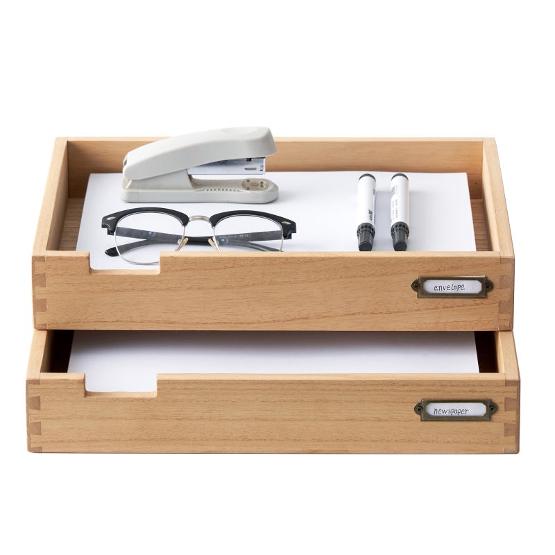 KIRIGEN Wood Desk Organizer Set of 2 Stackable Paper Tray Desktop Document Storage Wooden Letter Trays 2TTPNA
