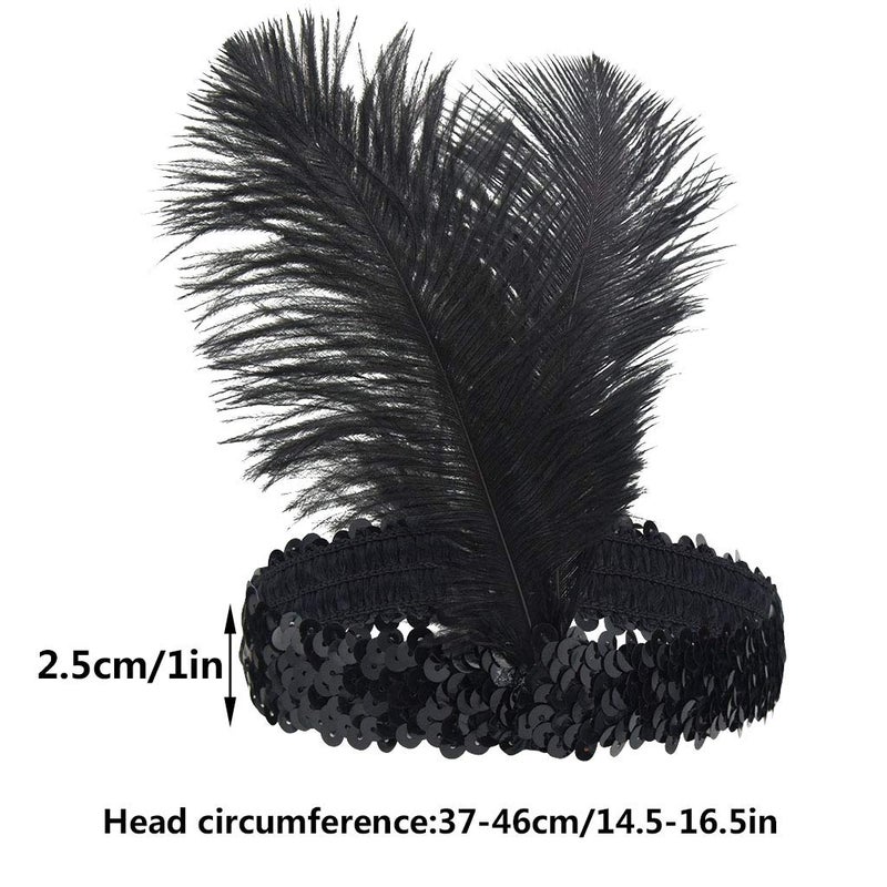 Tongcloud طقم تونغ كلاود 12 قطعة من عصابات الرأس على طراز العشرينيات، إكسسوار رأس للنساء، عصابة رأس ريش سوداء، إكسسوار شعر من طراز غاتسبي للعشرينيات، إكسسوار رأس عتيق لحفلة غاتسبي (أسود) - Image 3