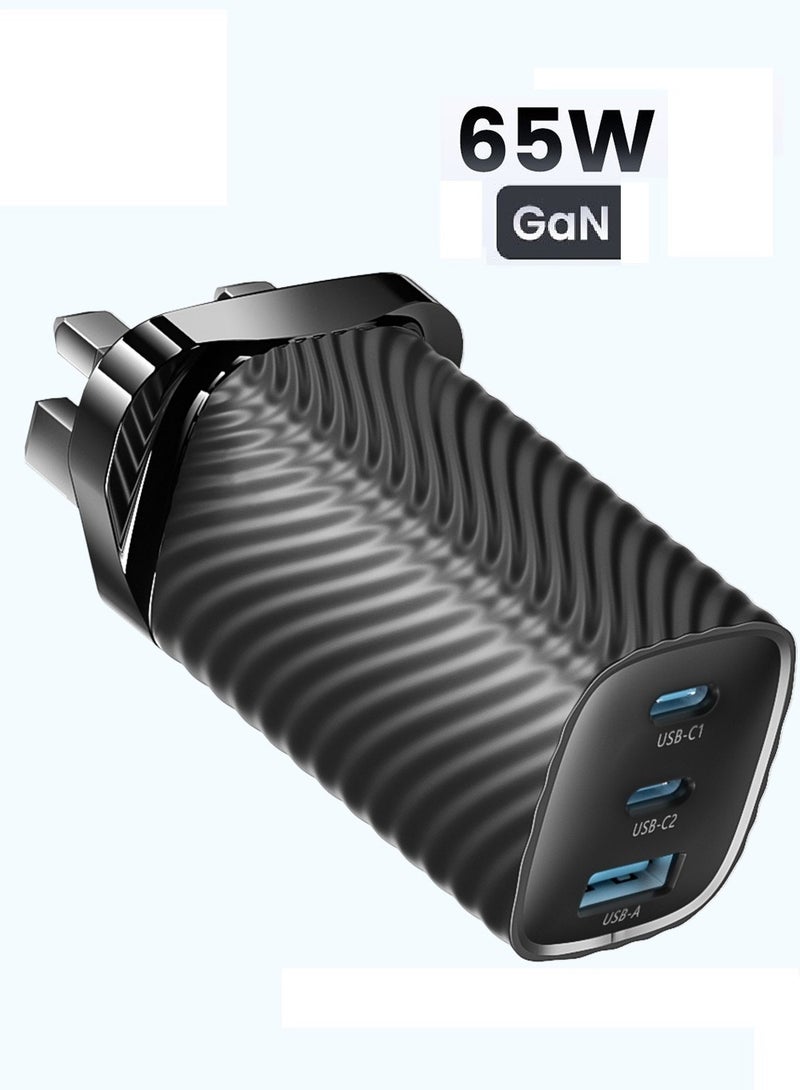 VAYMAY iPhone Charger 65W Fast USB C Charger 3-Port Foldable GaN Laptop Fast Charger Type C Wall Charger Plug Compatible with MacBook Pro, Air, HP, Dell, Lenovo, iPad Pro/Air, iPhone 16 Series, 15 Pro Max Galaxy S23 - Image 1