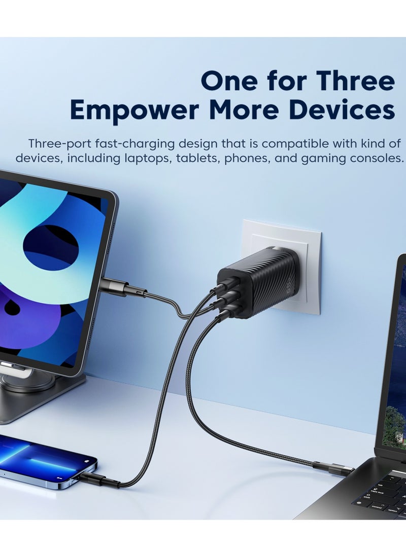 VAYMAY iPhone Charger 65W Fast USB C Charger 3-Port Foldable GaN Laptop Fast Charger Type C Wall Charger Plug Compatible with MacBook Pro, Air, HP, Dell, Lenovo, iPad Pro/Air, iPhone 16 Series, 15 Pro Max Galaxy S23 - Image 2